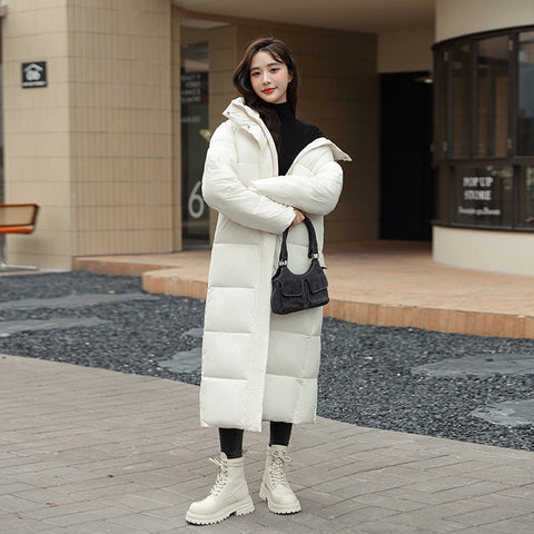 Manteau d'hiver en duvet super long pour femme, doudoune épaisse noire et rouge avec capuche, fermeture éclair, pour rester au chaud en automne et en hiver, tenue décontractée