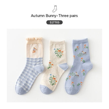 Cartoon Mid Tube Trendy Cotton Women's Socks - Fashionner