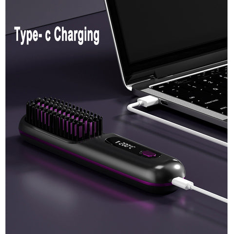 Peigne Lisseur 2 En 1 Sans Fil Brosse Lissante Chauffage Rapide Portable Bigoudi Chaud Chargement USB