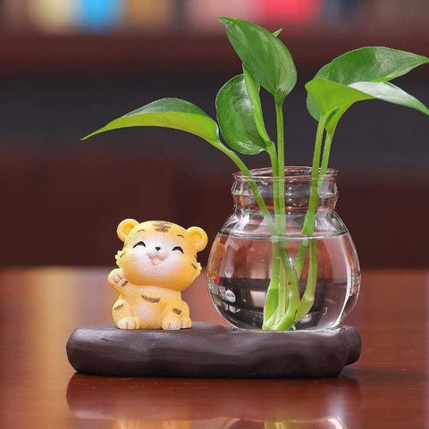 Ornement souvenir Tigre de l'Année du Tigre Vase hydroponique de bureau en verre