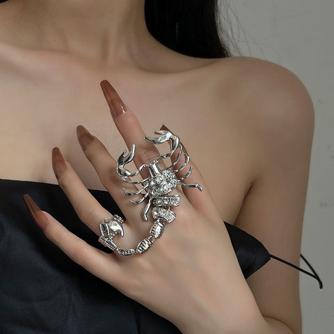 Grande Bague Scorpion Or Argent Cristal Scorpion Queue Élastique Bagues Double Doigt Pour Femmes Hommes