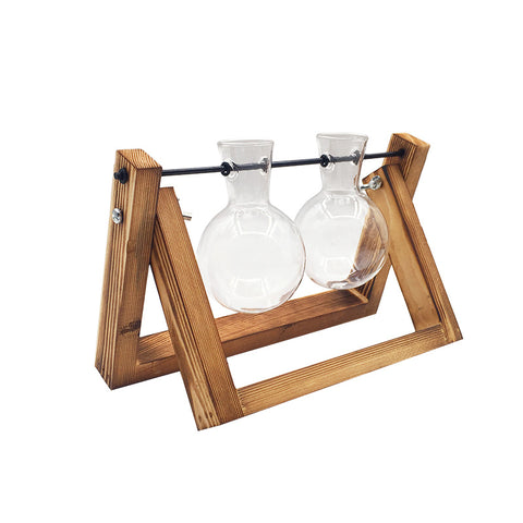 Support en bois pivotant Vase en verre pour plantes hydroponiques