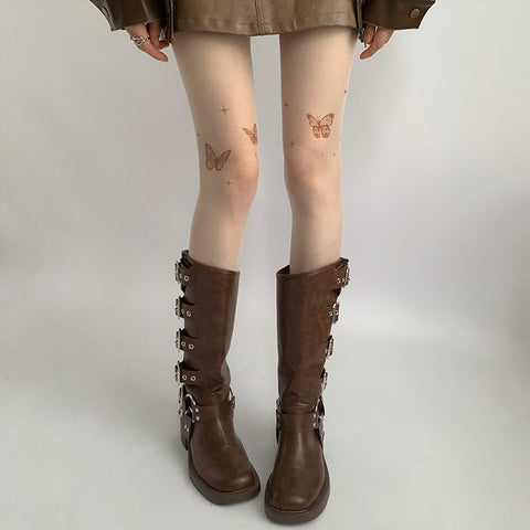 Lolita Tattoo Y2g Tattoo Print Butterfly Stockings - Fashionner