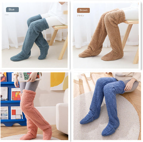 Buy Over Knee High Fuzzy Long Socks Winter Warm Cold Leg Knee Joint Cold-Proof Stockings Home Floor Sleeping Socks online at Fashionner.