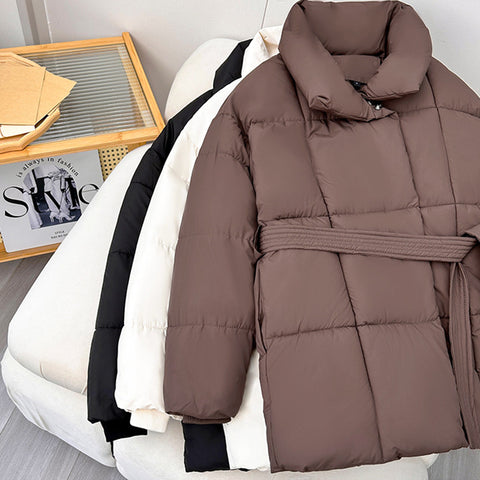 Manteau à revers chaud à carreaux avec ceinture, design mode, veste épaisse décontractée, vêtements pour femmes automne et hiver