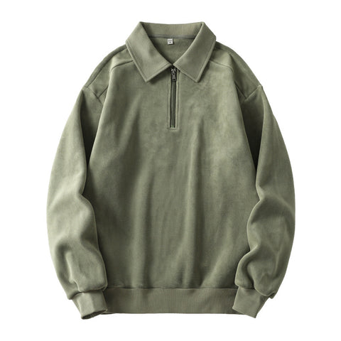 Sweat-shirt tendance à col à revers et demi-fermeture éclair, haut chaud polaire à manches longues pour hommes - Vêtements pour hommes