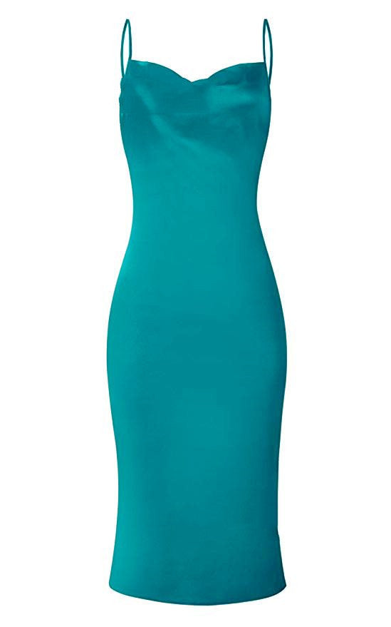 Sexy color imitation silk slim dress banquet dress with