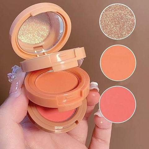 Palette 3-en-1 Blush + Illuminateur avec Mini Boîtier Compact Idéal Voyage