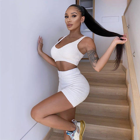 Buy 3Pcs Womens Clothing Long Sleeve Crop Tank Top And Drawstring Shorts Pajama Set online at Fashionner.