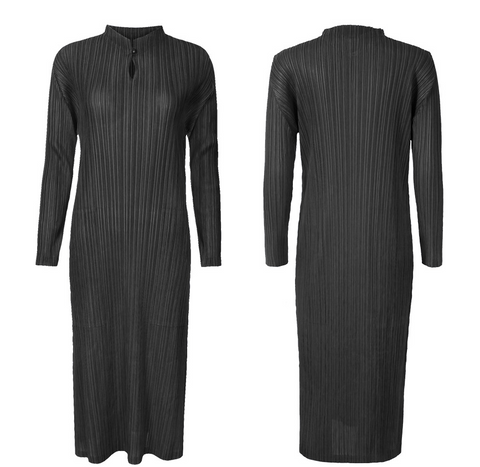 Spring Miyake Fashion Slim Fit Temperament Mid-Length Cheongsam Solid Color Stand Collar Pocket Dress Women