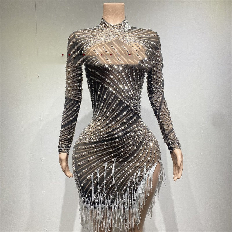 Tassel Dress Birthday Party Long Sleeve Ironing Transparent - Fashionner