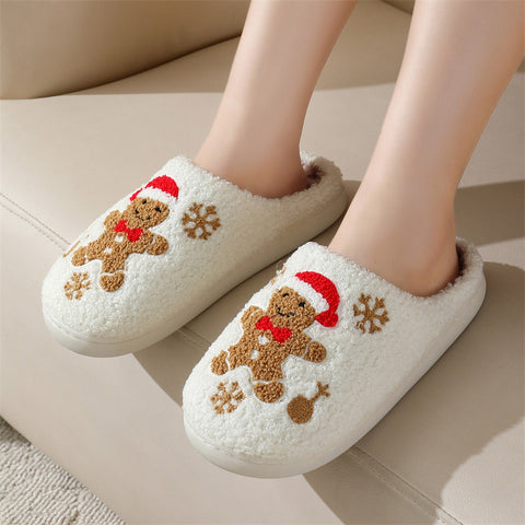 Chaussons de Noël en pain d'épices flocon de neige pour femme – Intérieur antidérapant hiver chambre maison pantoufles douces