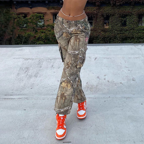 New Fashion Leaf Print Tooling Straight Loose Trousers - Fashionner
