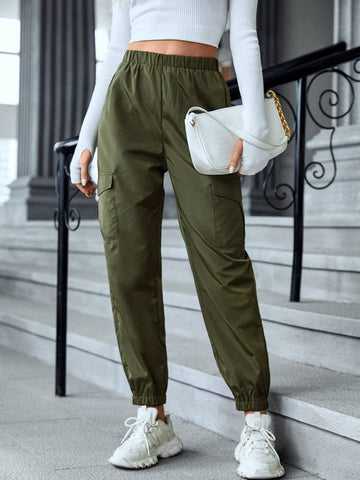 New Cargo Pants Fashion Casual Multi-pocket Elastic Waist Pencil Pants For Women - Fashionner