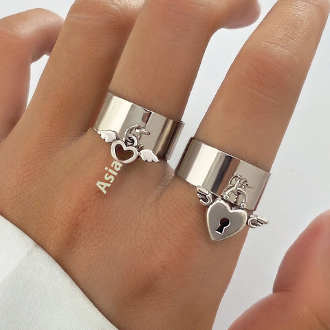 Bague Ajustable Verrou et Clé pour Couples