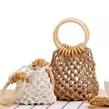 Nouveau sac filet de couleur unie, sac tissé à la main, sac de forêt en fil de coton noué à la main, sac de plage de vacances au bord de la mer