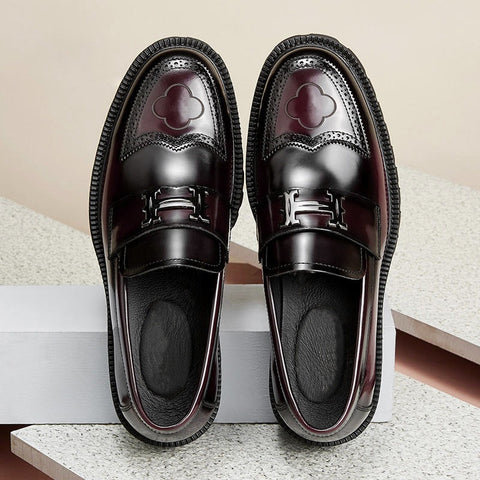 Open edge bead matte craft leather shoes, men's wiping color dual color upper, men's shoe cover - Fashionner