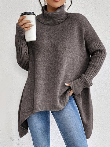 Buy Irregular Turtleneck Sweater Winter Loose Long Sleeve Knitted Tops Leisure Warm Pullover Sweater Women'S Clothing online at Fashionner.