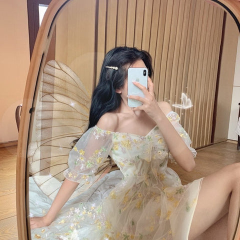 Robe Courte Fleurie en Dentelle et Mousseline Imprimée Sexy pour Femmes