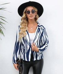 Ladies Fashion Print Lapel Small Blazer - Fashionner