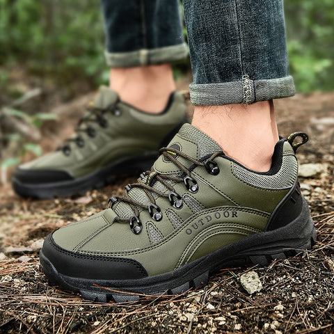 Oversized hiking shoes Men's autumn and winter outdoor sneakers leather low top hiking shoes - Fashionner