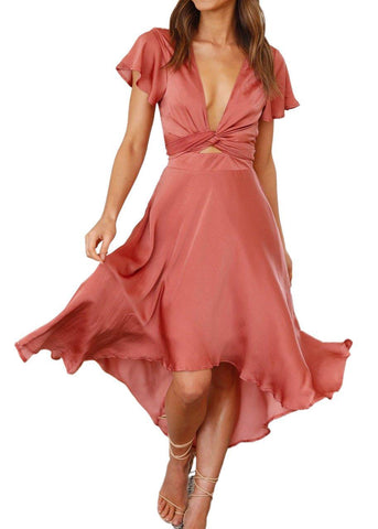 Robe d'été irrégulière à col en V pour femmes