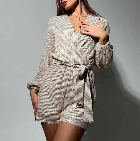 Robe longue à manches longues et sequins pour femme