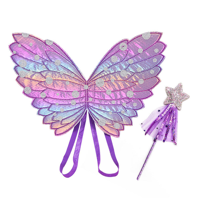 Kids Wings Wands Butterfly Rainbow Wings For Girls Princess Fairy Wings Children Halloween Cosplay Costume Accessories