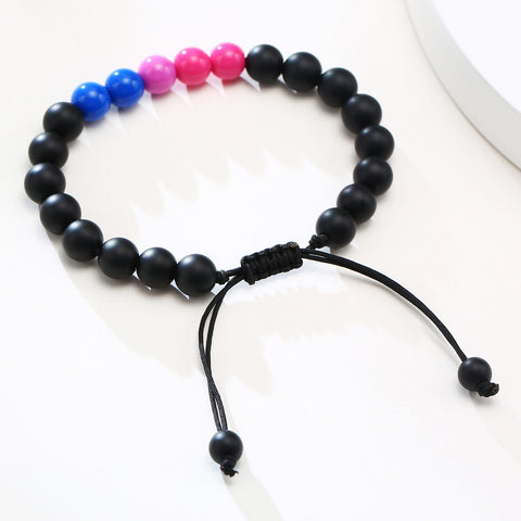 Bracelet Perles Agate Noire Acrylique Amitié Hommes Et Femmes