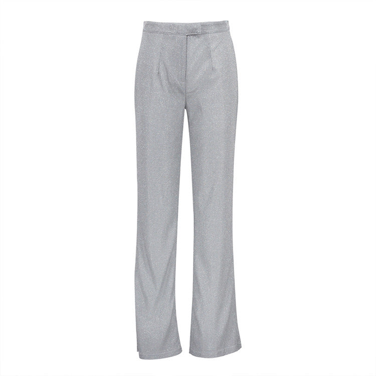 Camisole Slim Straight High Waist Pants Street Glitter Jacket Night Club Suit - Fashionner