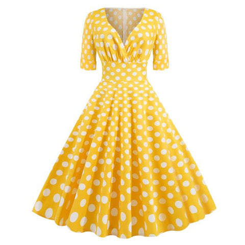 Green Solid Rockabilly S Vintage Ruched V Neck Party Dresses - Fashionner