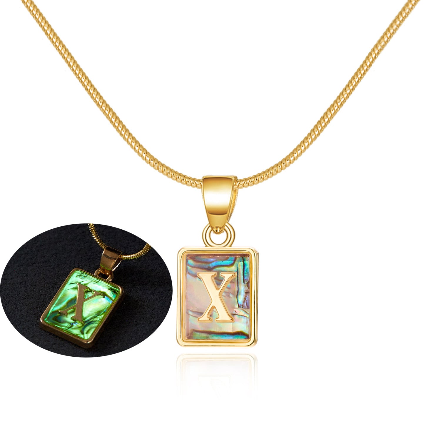 26 Letter Square Necklace Colorful Shell Luminous Pendant Chain Necklace For Women Temperament Ladies Jewelry - Fashionner