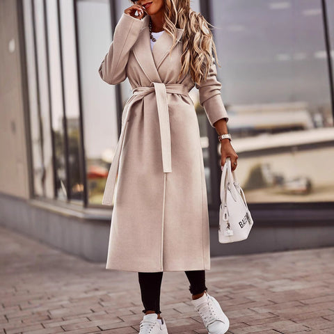Haut Manteau Femme en Laine Manches Longues Col V à Lacets Simplicité Automne et Hiver