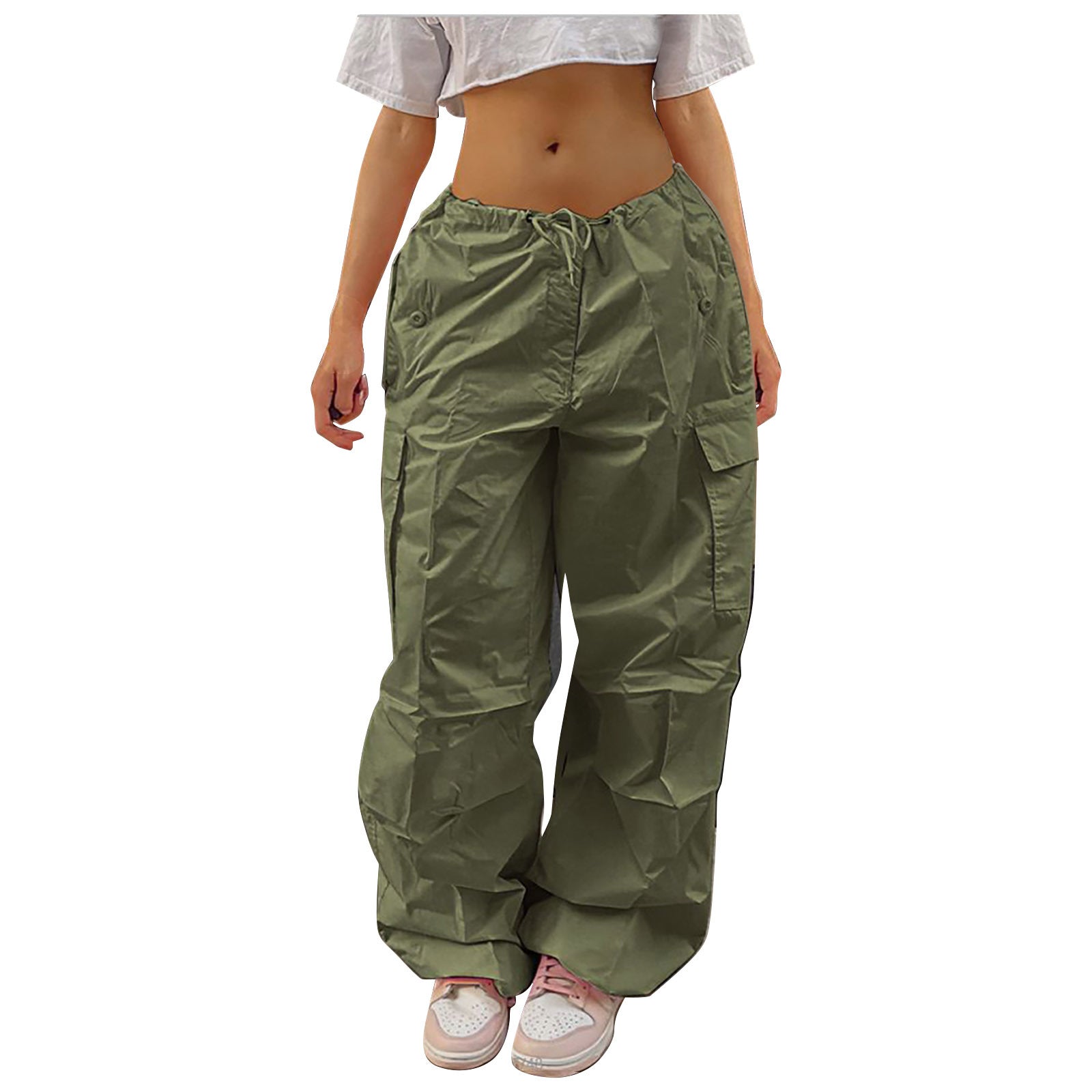Casual Cargo Pants For Women Solid Color Drawstring Pocket Design Fashion Street Trousers Girls - Fashionner