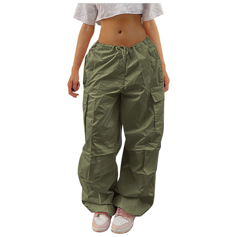 Casual Cargo Pants For Women Solid Color Drawstring Pocket Design Fashion Street Trousers Girls - Fashionner