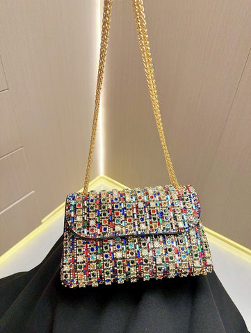 Sac à bandoulière simple et tendance pour femme, petit sac de dîner incrusté de diamants