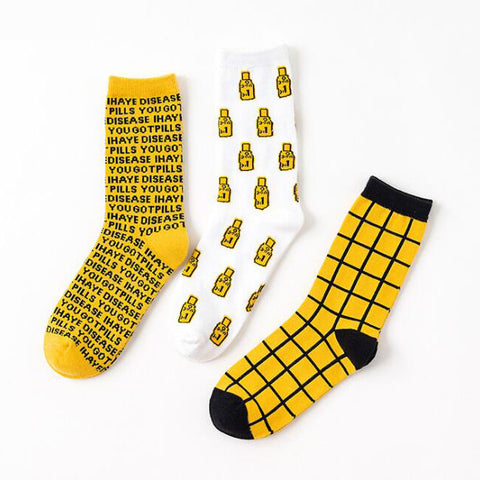 Three Pairs Of Women's Cartoon Food Printed Cotton Socks - Fashionner
