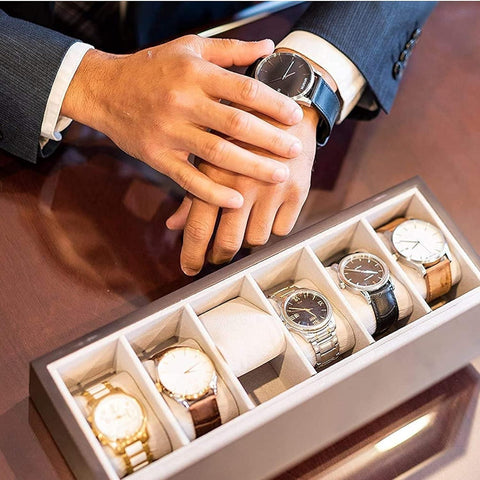 Boîte de rangement en bois pour montres avec couvercle en verre