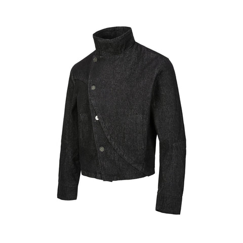 Button Denim Jacket With Irregular Kendo Uniform Design