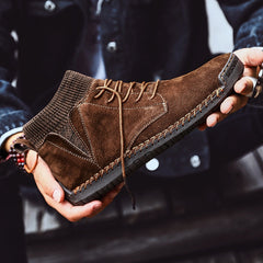 Trendy Fashion Big Yards Shoes Hand Stitching Mid-Top Men's Cotton Boots Korean Version Casual Shoes - Fashionner