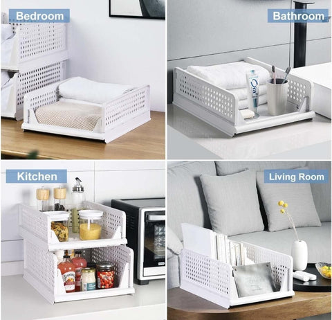 Organiseur de penderie pliable et empilable multifonctionnel pour vêtements (Lot de 2)