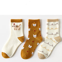Three Pairs Of Women's Cartoon Food Printed Cotton Socks - Fashionner