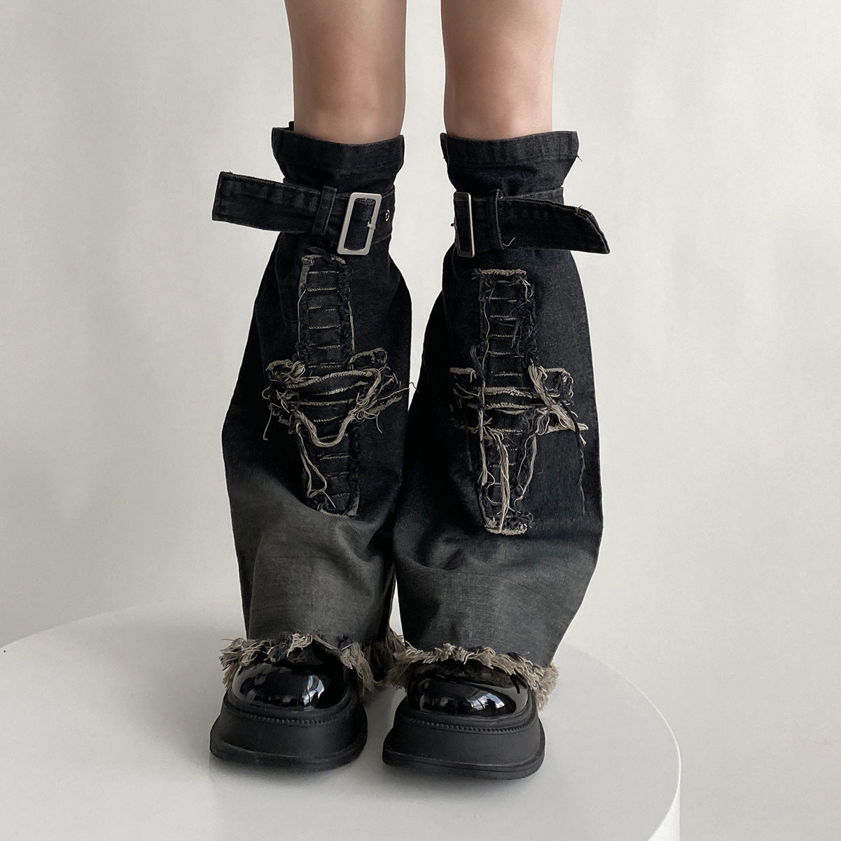 Hot Girl Design Denim Washed Horn Leg Warmer Foot Sock Slimming - Fashionner