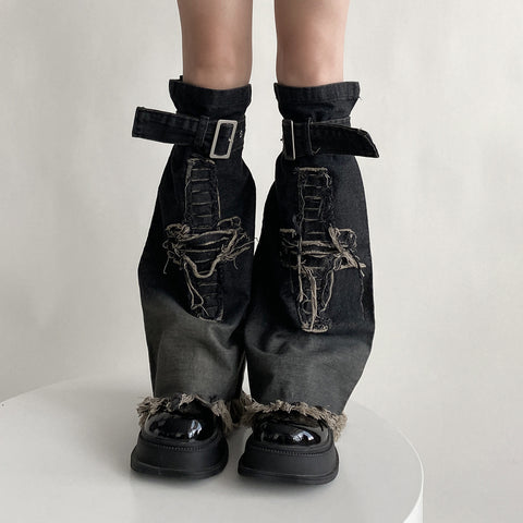 Hot Girl Design Denim Washed Horn Leg Warmer Foot Sock Slimming - Fashionner