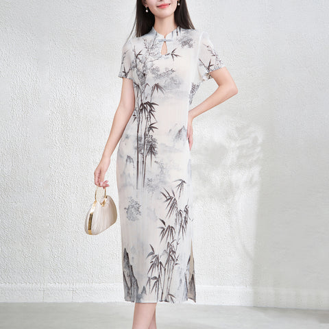 Cheongsam pleated dress long skirt
