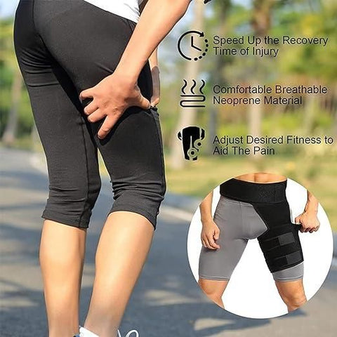 Attelle de compression pour la hanche pour blessures aux ischio-jambiers, entorses, nerf sciatique, fitness, course à pied et yoga