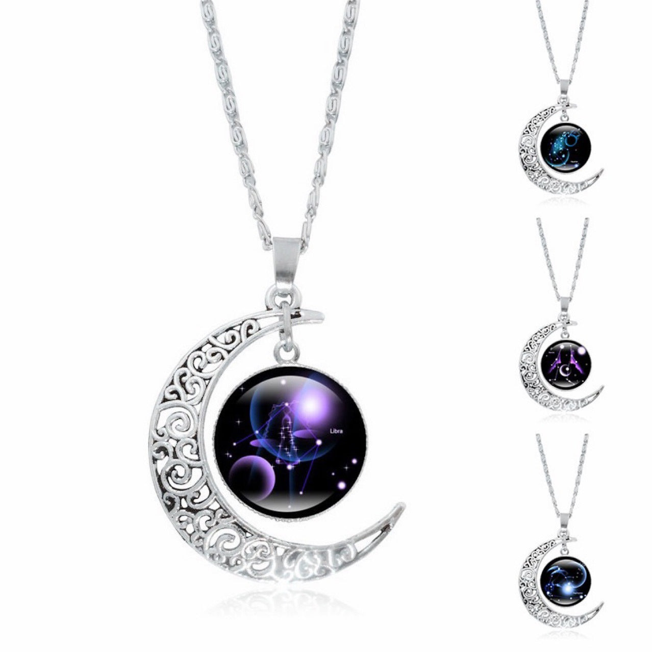 Buy Zodiac Time Gem Luminous Necklace For Women, Simple Silver Moon Pendant Choker online at Fashionner