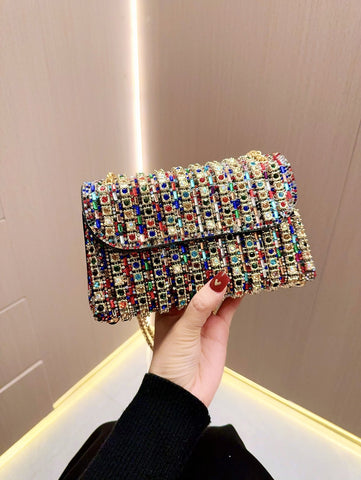 Sac à bandoulière simple et tendance pour femme, petit sac de dîner incrusté de diamants