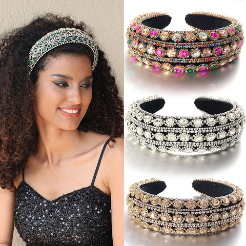 Heavy craftsmanship Baroque crystal headband with retro glass inlaid diamond hair accessories - Fashionner