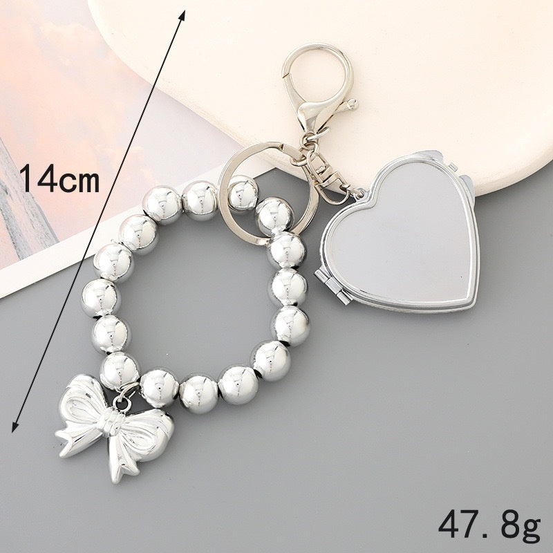 Metal Key Chain And Heart-shaped Mirror Pendant